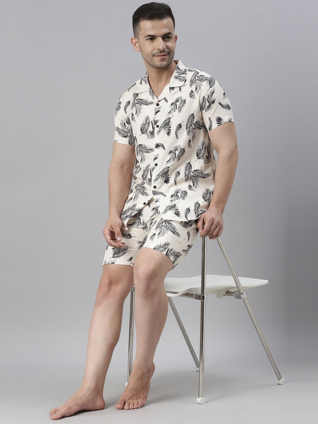 Buy Stylish Ivory Coconut Tree Mens Night Suit Sets Online Bushirt