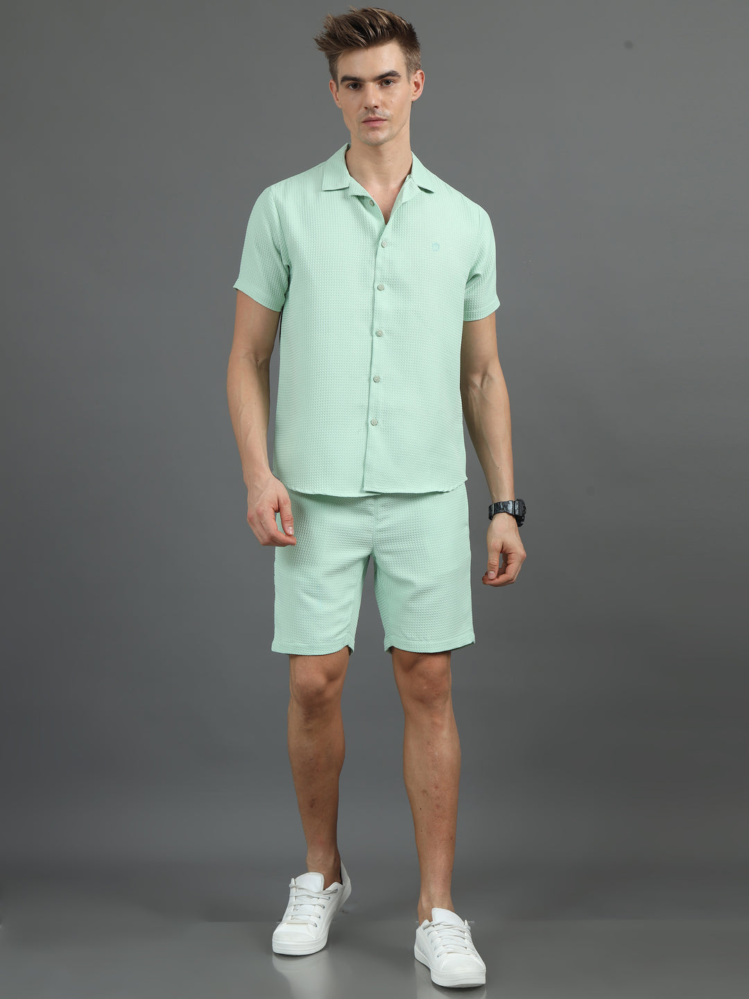 Mint Green Waffle Co-Ords Regular Size Co-Ords Bushirt   