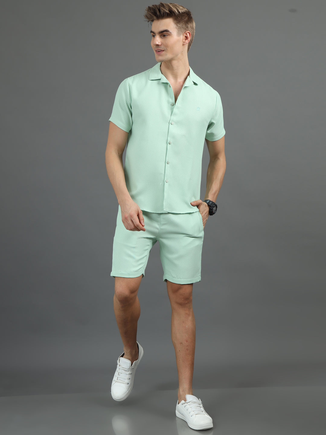 Mint Green Waffle Co-Ords Regular Size Co-Ords Bushirt   