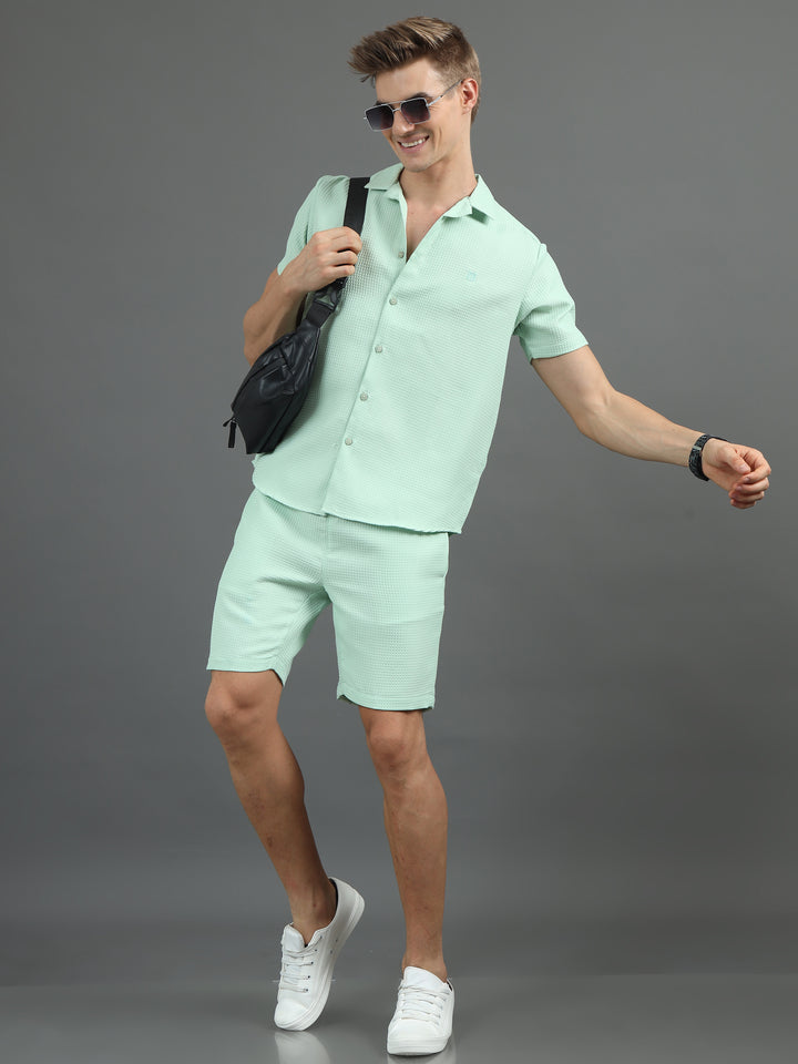 Mint Green Waffle Co-Ords Regular Size Co-Ords Bushirt   