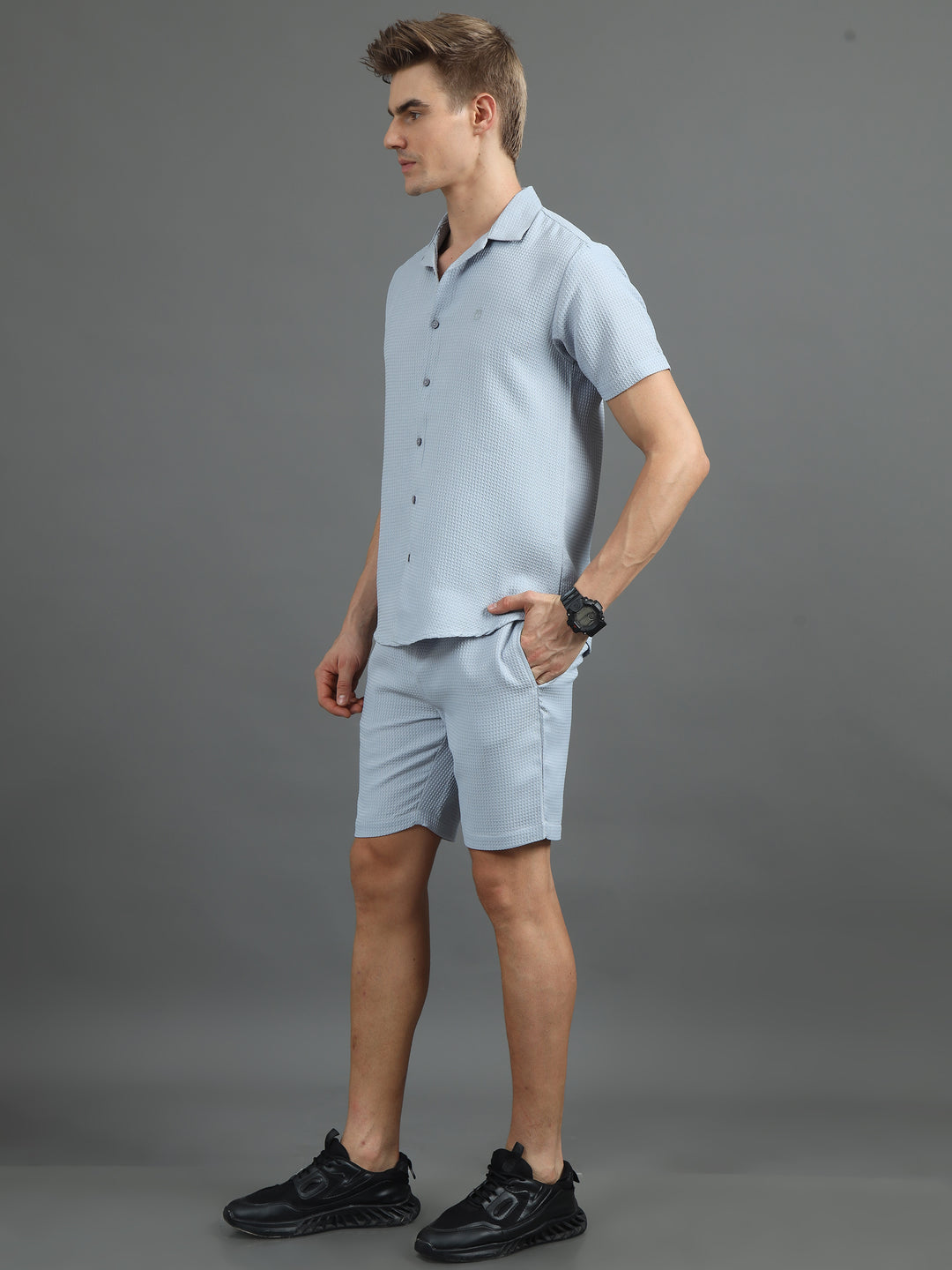 Pastel Grey Waffle Co-Ords Regular Size Co-Ords Bushirt   