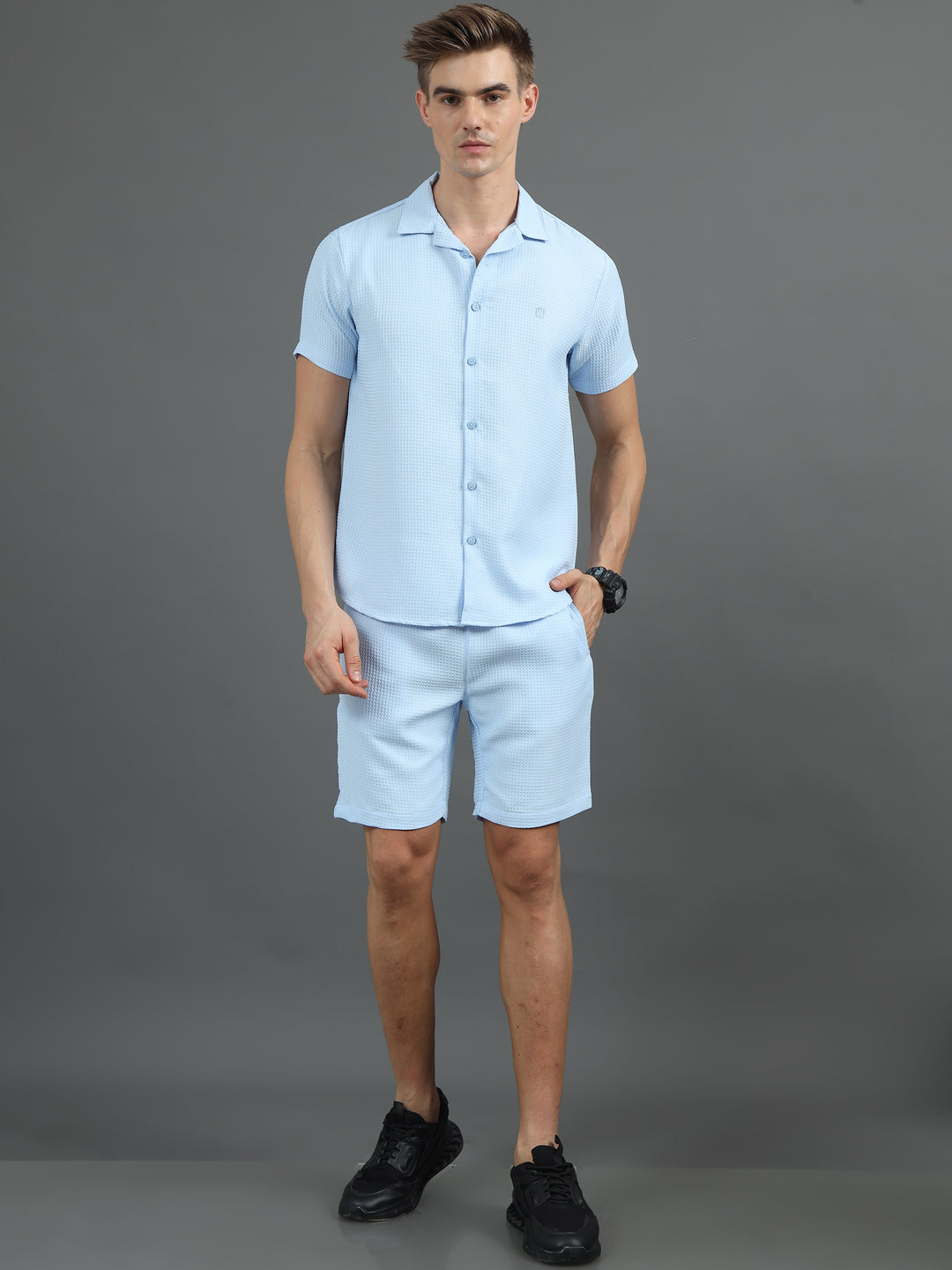 Sky Blue Waffle Co-ords Regular Size Co-Ords Bushirt   