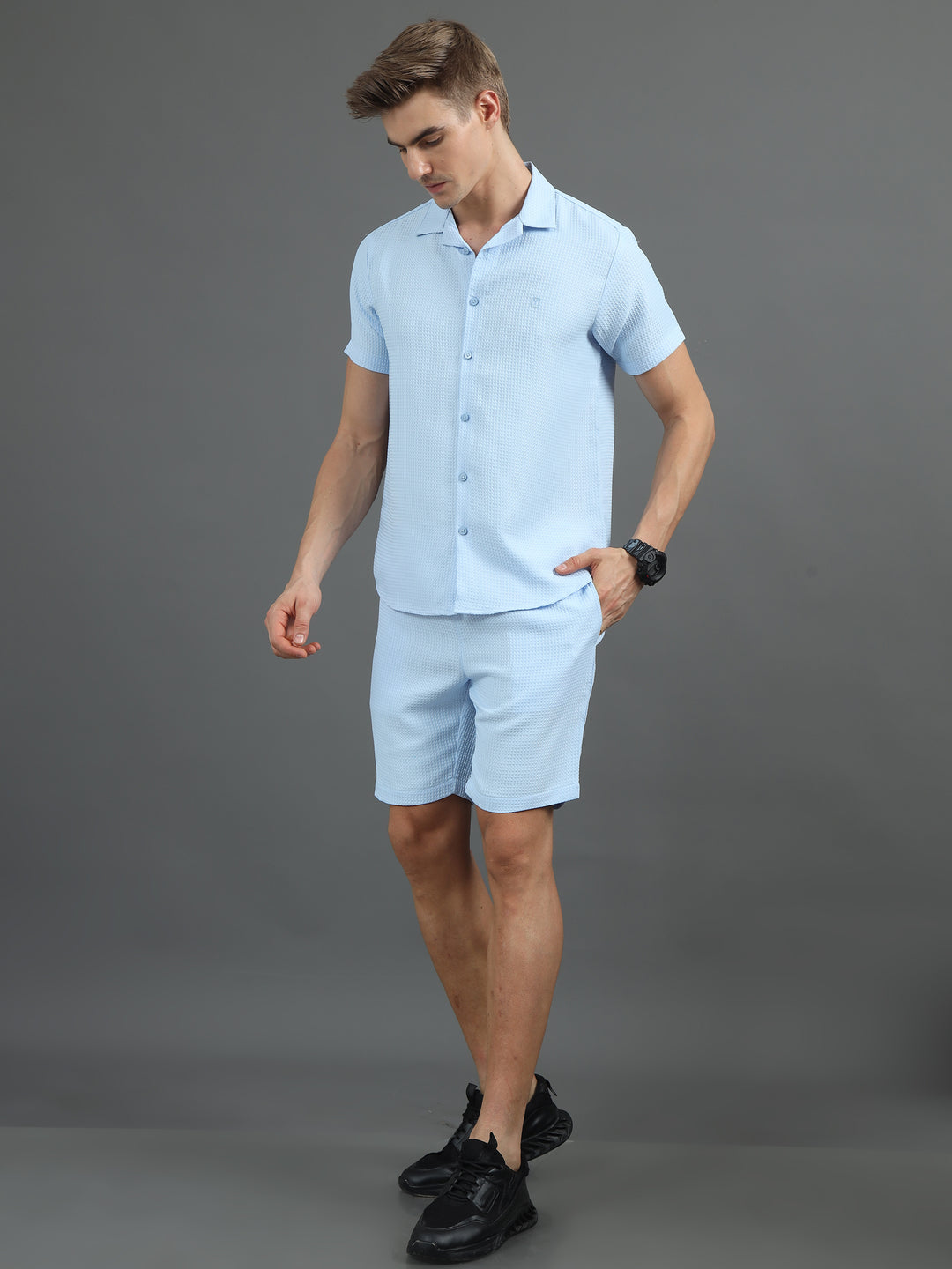 Sky Blue Waffle Co-ords Regular Size Co-Ords Bushirt   