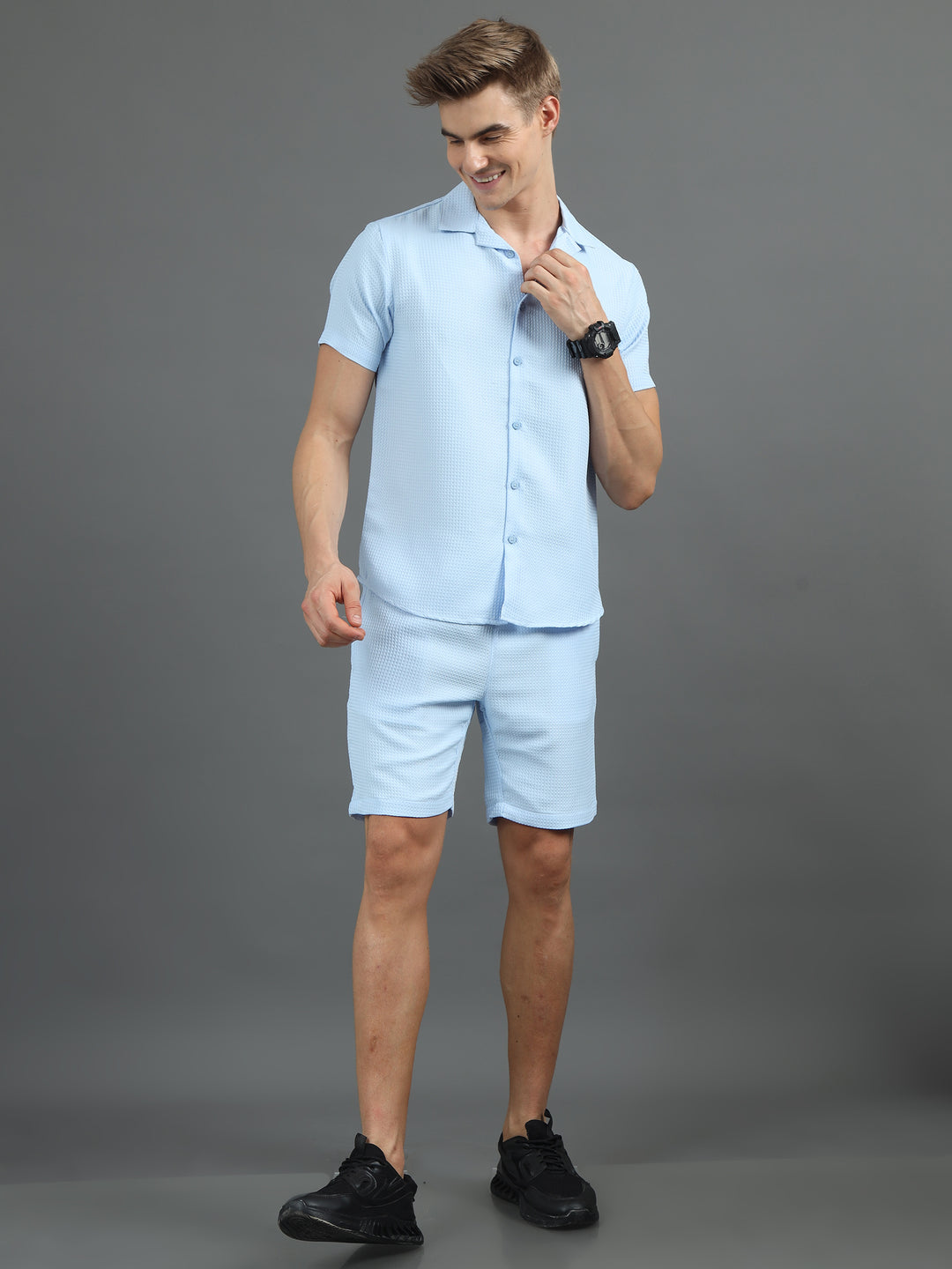 Sky Blue Waffle Co-ords Regular Size Co-Ords Bushirt   