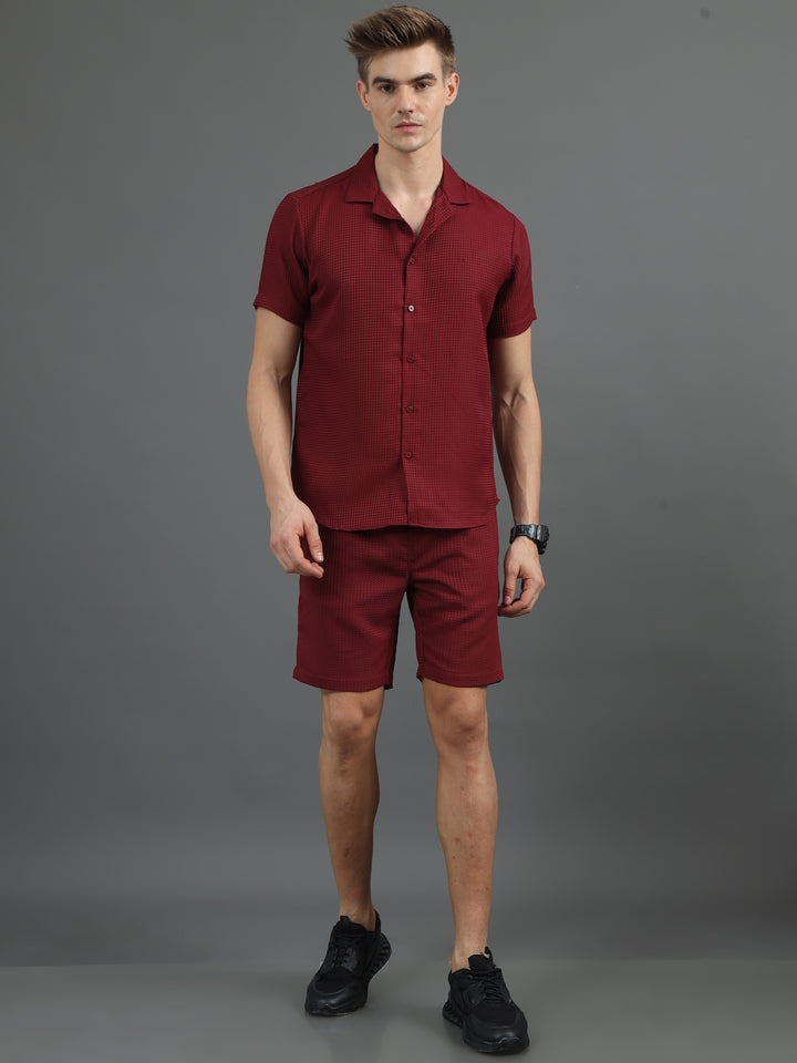 Maroon Waffle Co-Ords Regular Size Co-Ords Bushirt   