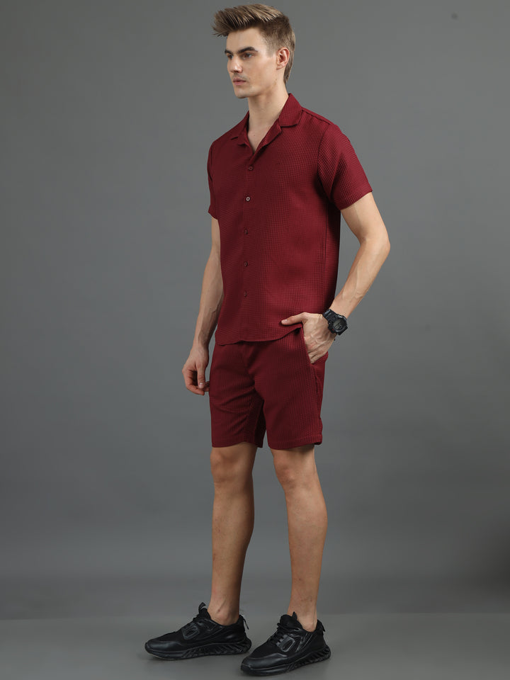 Maroon Waffle Co-Ords Regular Size Co-Ords Bushirt   