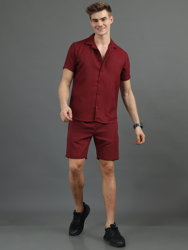 Maroon Waffle Co-Ords Regular Size Co-Ords Bushirt   