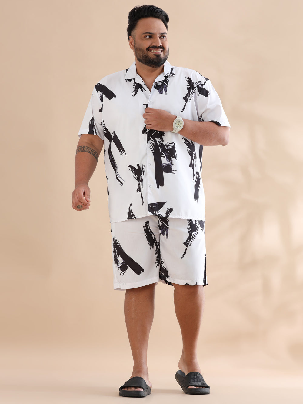 White Printed Plus Size Co-Ords Plus Size Co-Ords Bushirt   