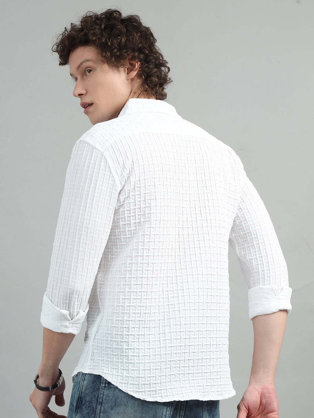 White Solid Bubble Shirt Solid Shirt Bushirt   