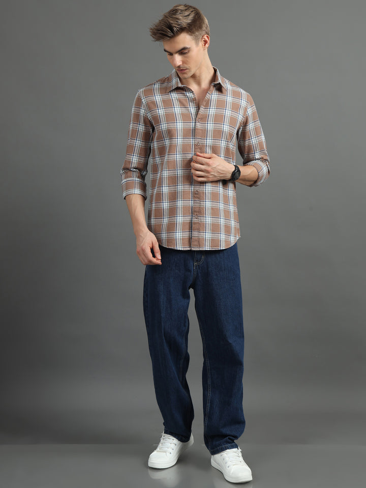 Tonal Tuscan Brown Checked Shirt Checks Shirt Bushirt   