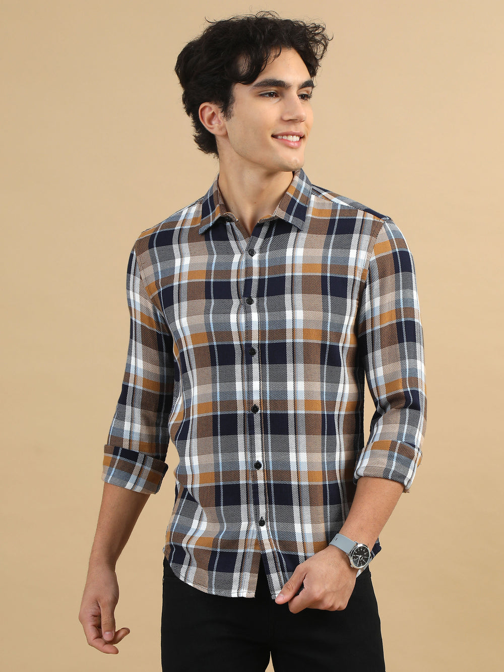 Plaid Pursuits Tan Checks Shirt Checks Shirt Bushirt   