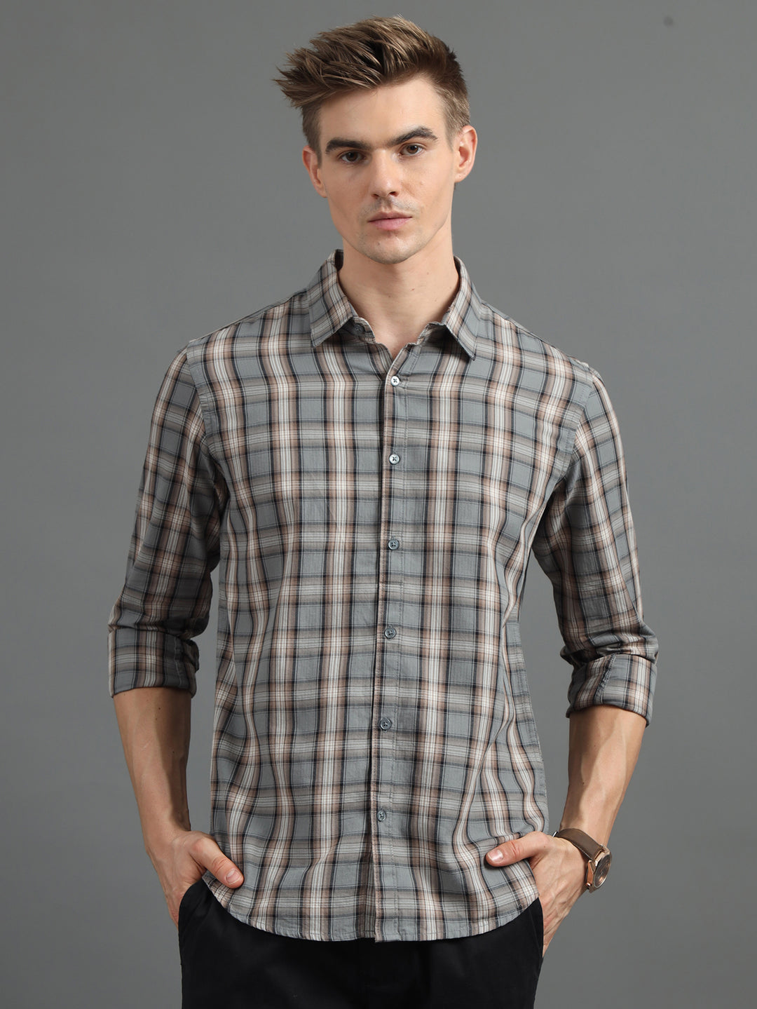 Tartan Grid Smoke Grey Checked Shirt Checks Shirt Bushirt   