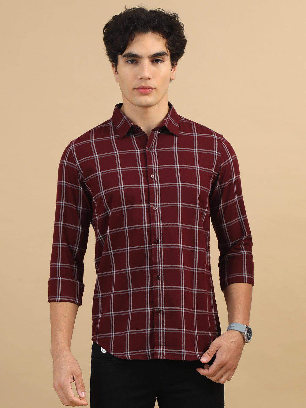 Savvy Squares Burgundy Checks Shirt Checks Shirt Bushirt   