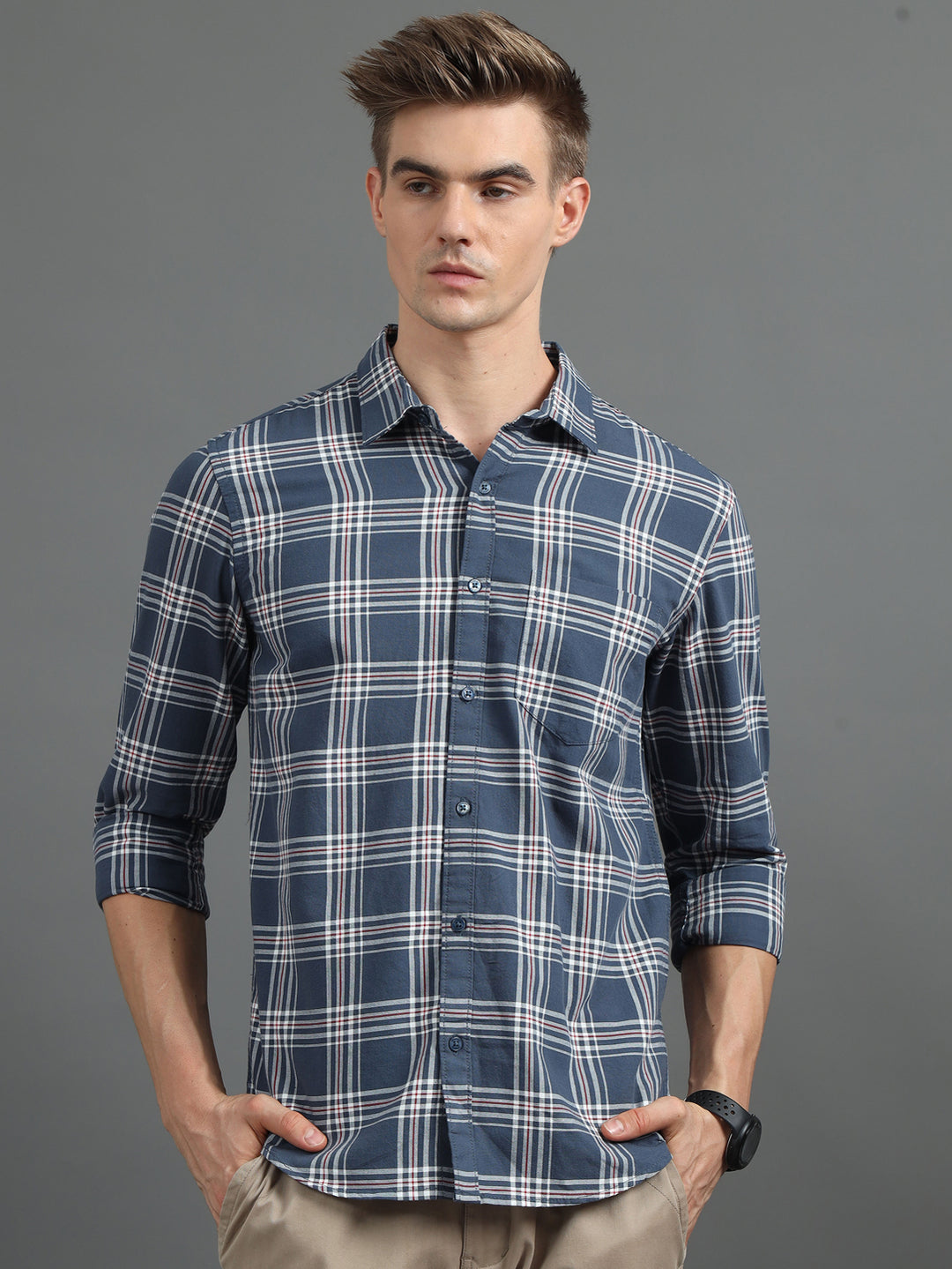 Interlock Plaid Dark Grey Checked Shirt Checks Shirt Bushirt   