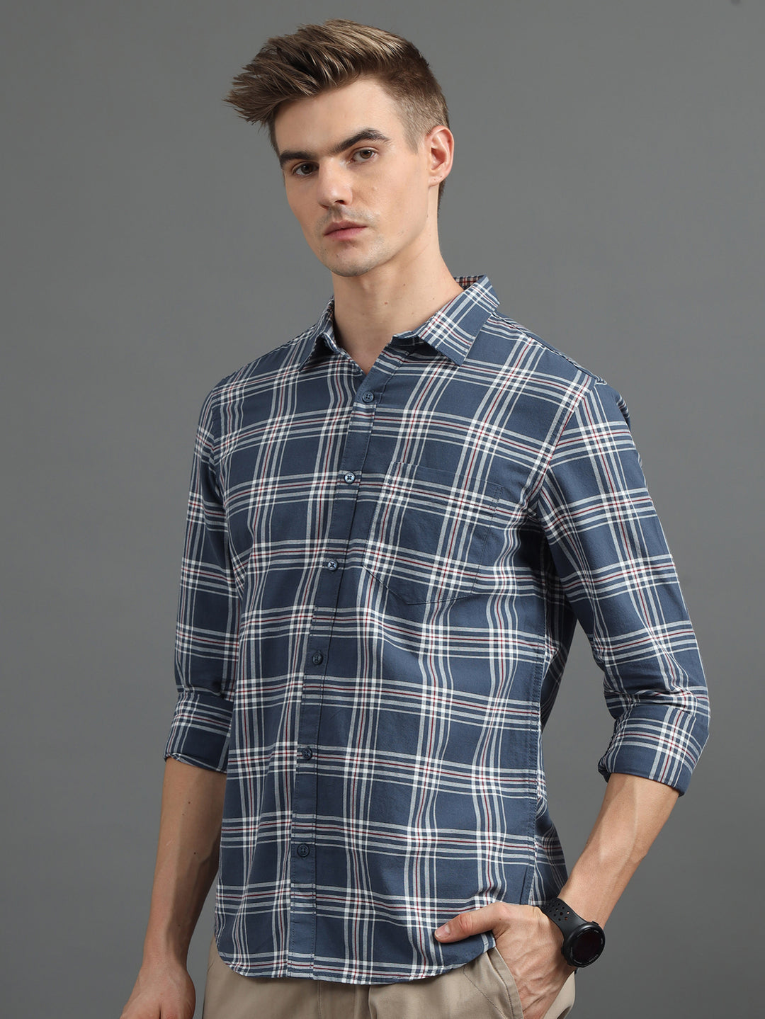 Interlock Plaid Dark Grey Checked Shirt Checks Shirt Bushirt   