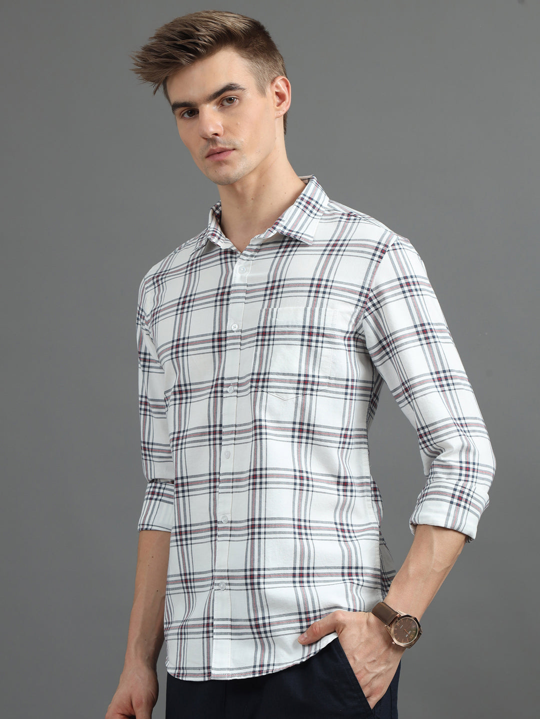 Interlock Plaid White Checked Shirt Checks Shirt Bushirt   