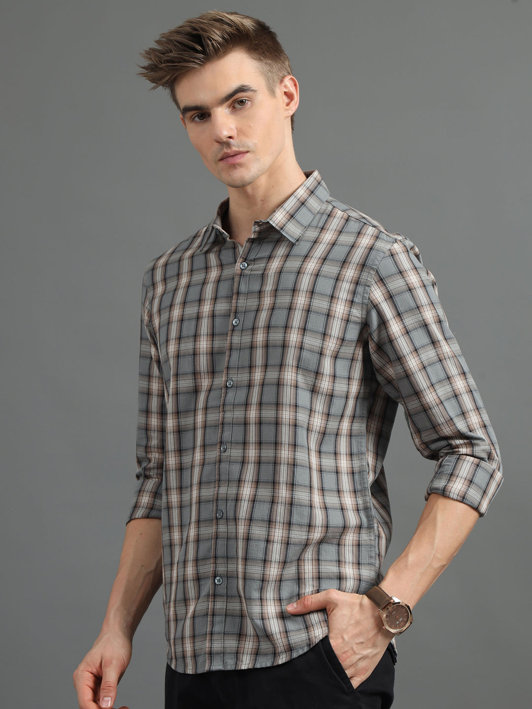 Tartan Grid Smoke Grey Checked Shirt Checks Shirt Bushirt   