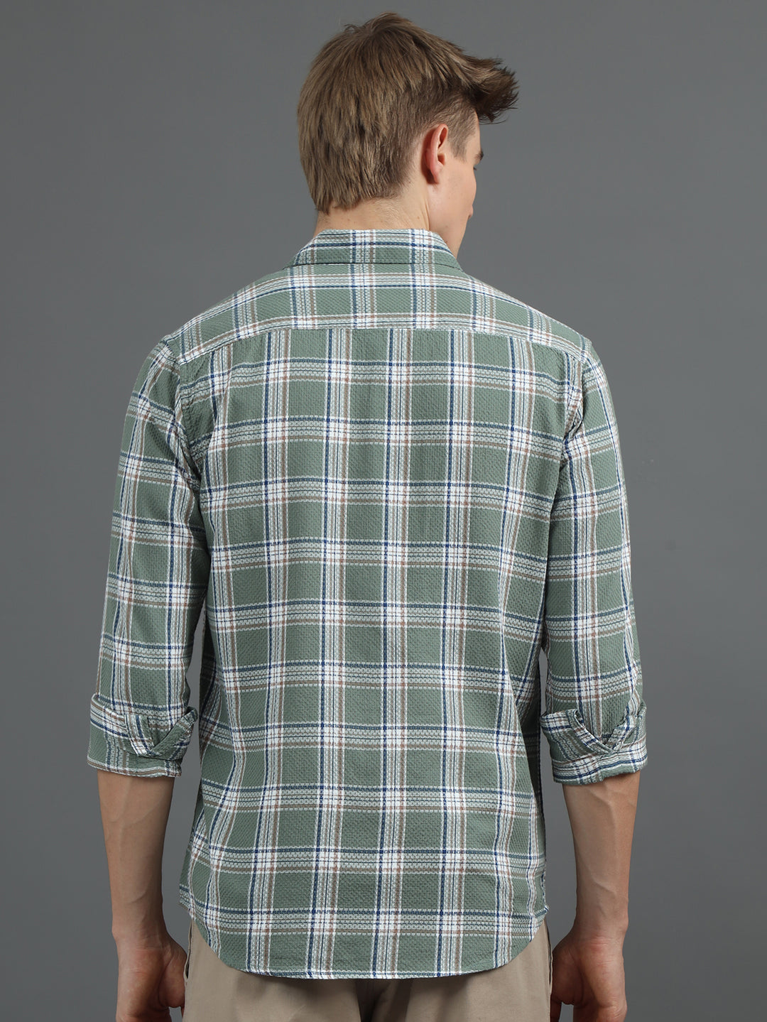 Tonal Sage Green Checked Shirt Checks Shirt Bushirt   