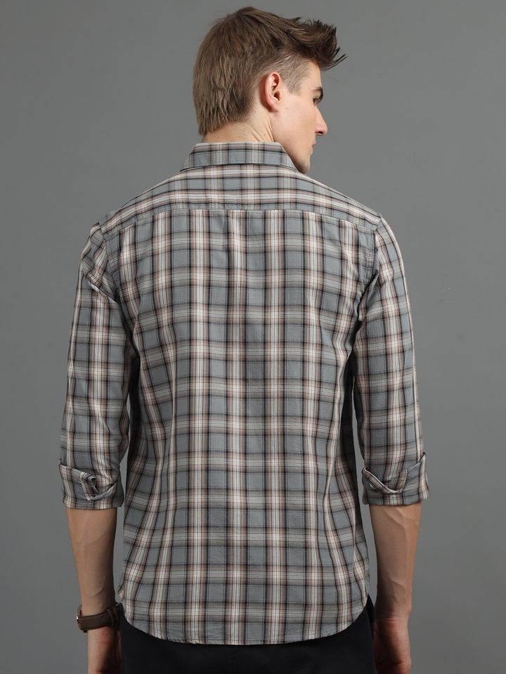 Tartan Grid Smoke Grey Checked Shirt Checks Shirt Bushirt   