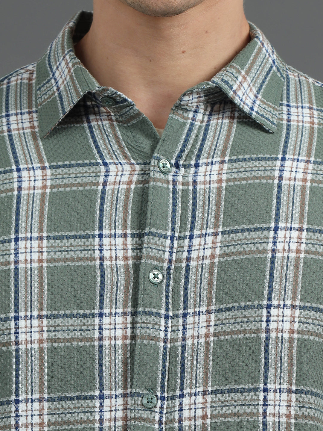 Tonal Sage Green Checked Shirt Checks Shirt Bushirt   