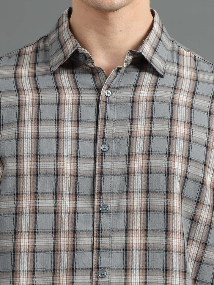 Tartan Grid Smoke Grey Checked Shirt Checks Shirt Bushirt   