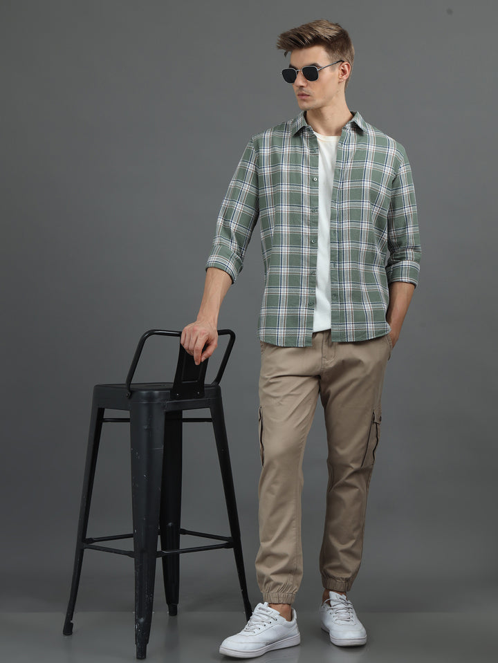 Tonal Sage Green Checked Shirt Checks Shirt Bushirt   