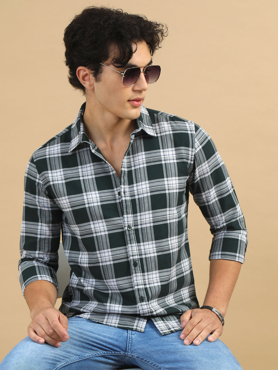 Urban Grid Dark Green Checks Shirt Checks Shirt Bushirt   