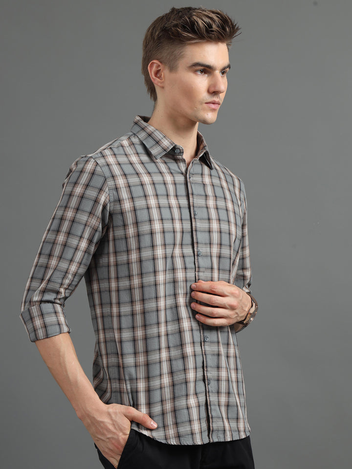 Tartan Grid Smoke Grey Checked Shirt Checks Shirt Bushirt   