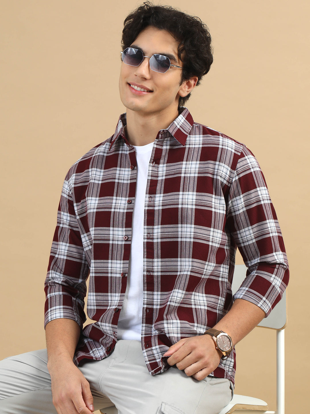 Urban Grid Wine Checks Shirts Checks Shirt Bushirt   