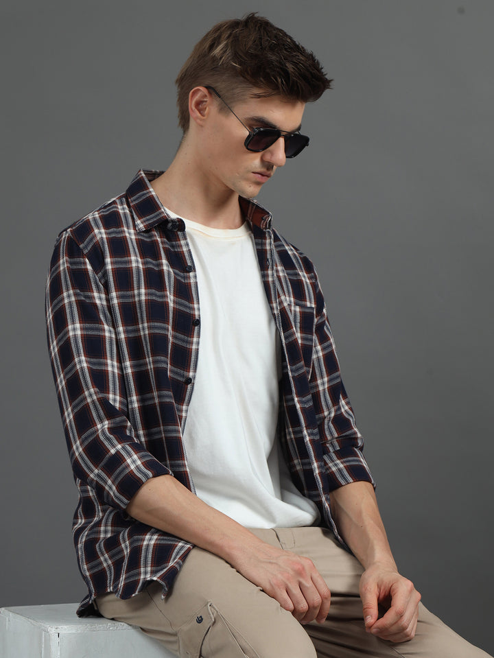 Quirky Navy Blue Checked Shirt Checks Shirt Bushirt   