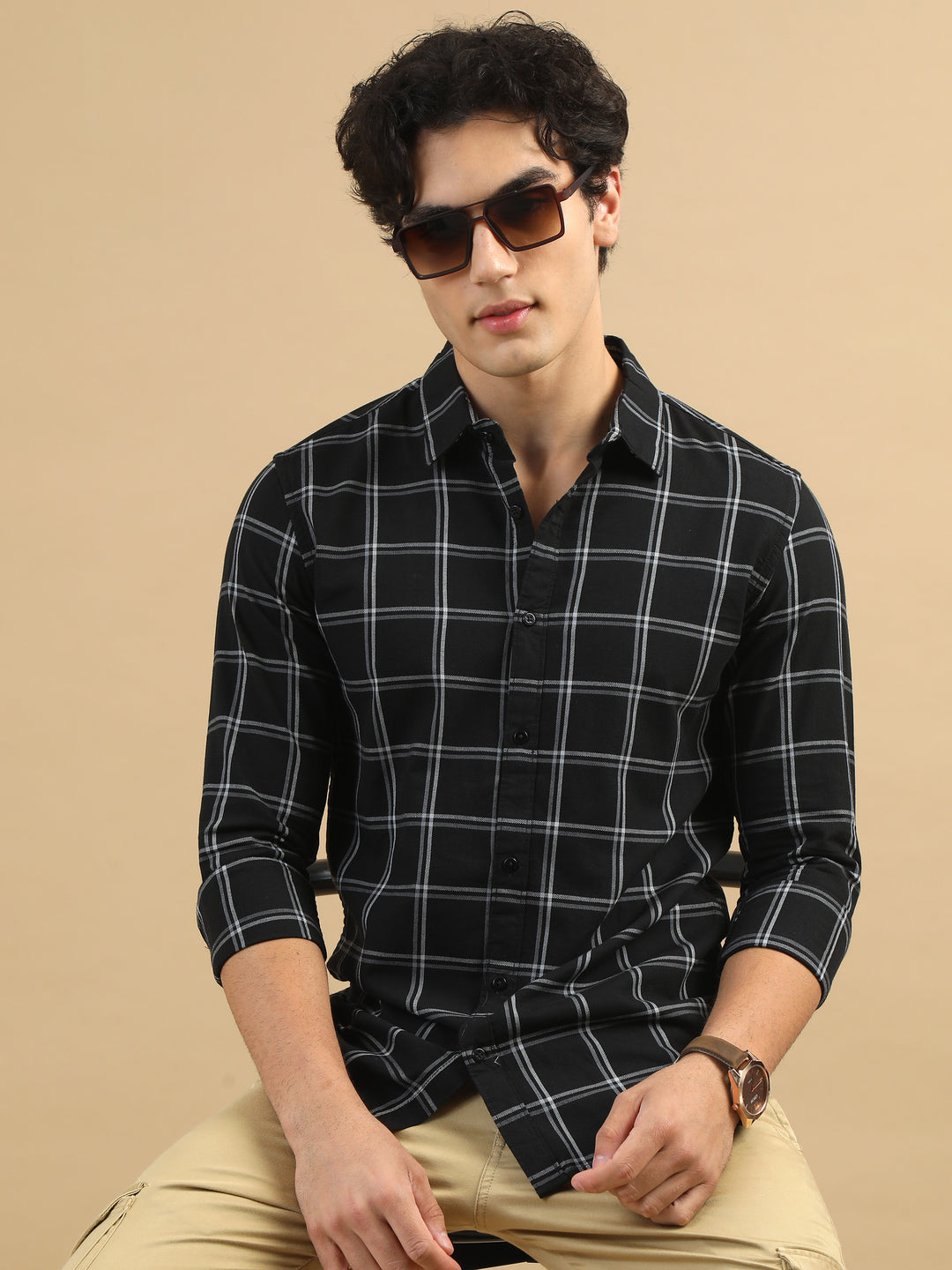 Savvy Squares Black Checks Shirt Checks Shirt Bushirt   