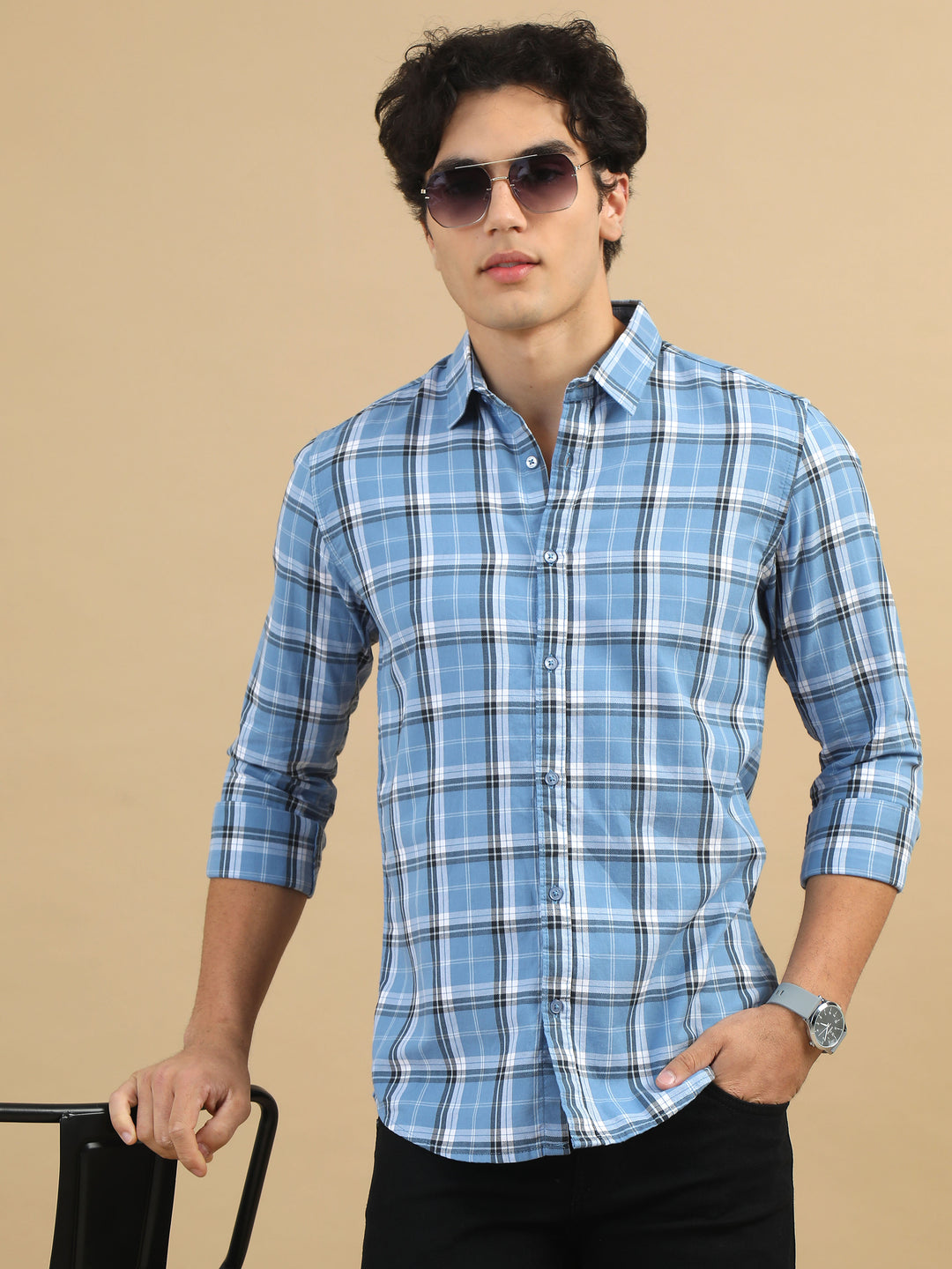 Classic Grid Urban Blue Checks Shirt Checks Shirt Bushirt   