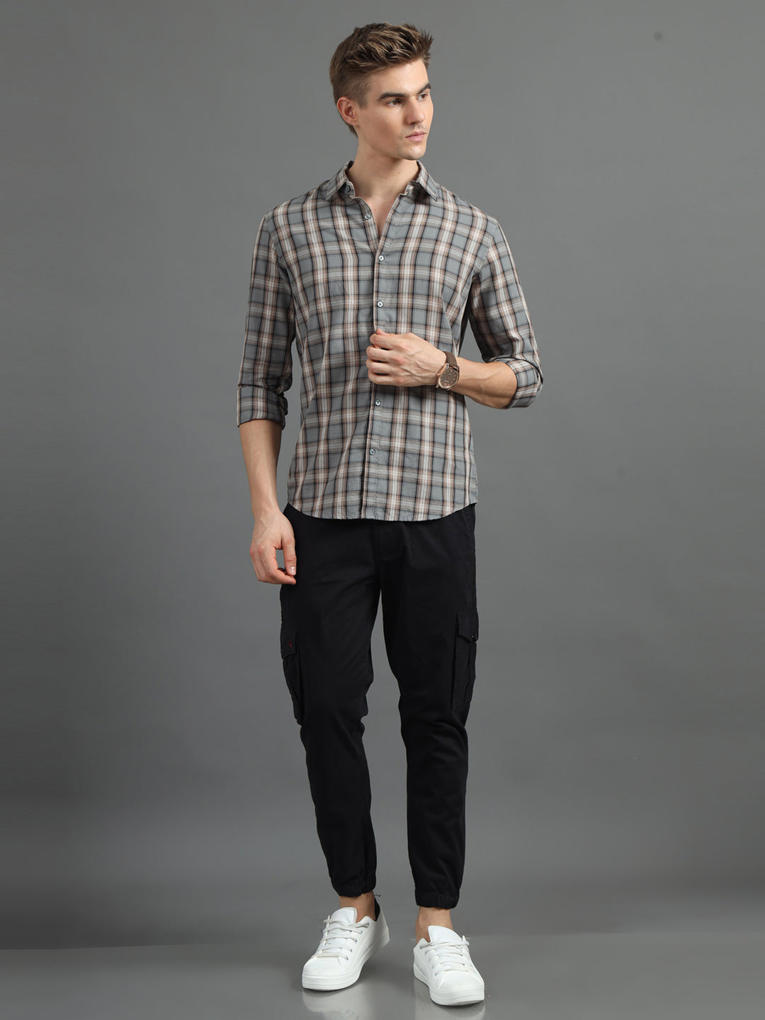 Tartan Grid Smoke Grey Checked Shirt Checks Shirt Bushirt   