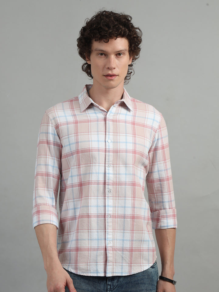 Textured Pastel Pink Checked Shirt Checks Shirt Bushirt   