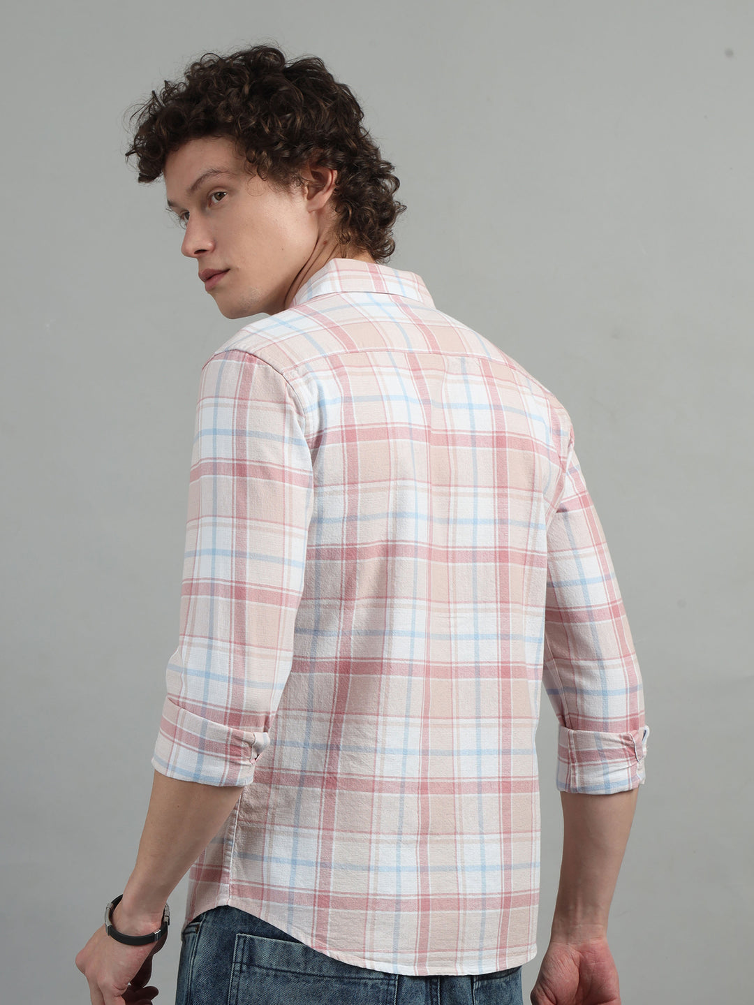 Textured Pastel Pink Checked Shirt Checks Shirt Bushirt   