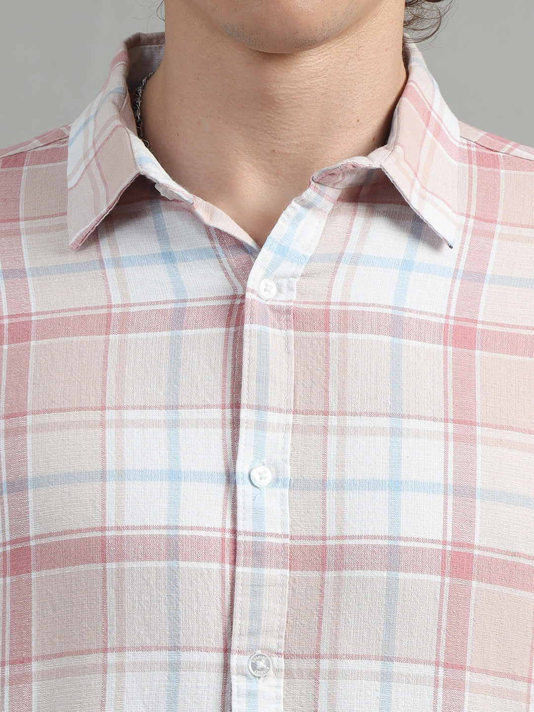 Textured Pastel Pink Checked Shirt Checks Shirt Bushirt   