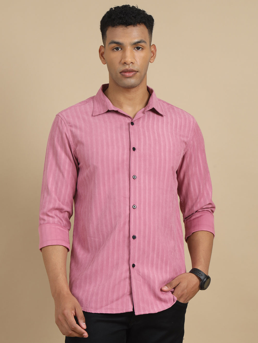 Cameo Pink Harring Bone Shirt Solid Shirt Bushirt   