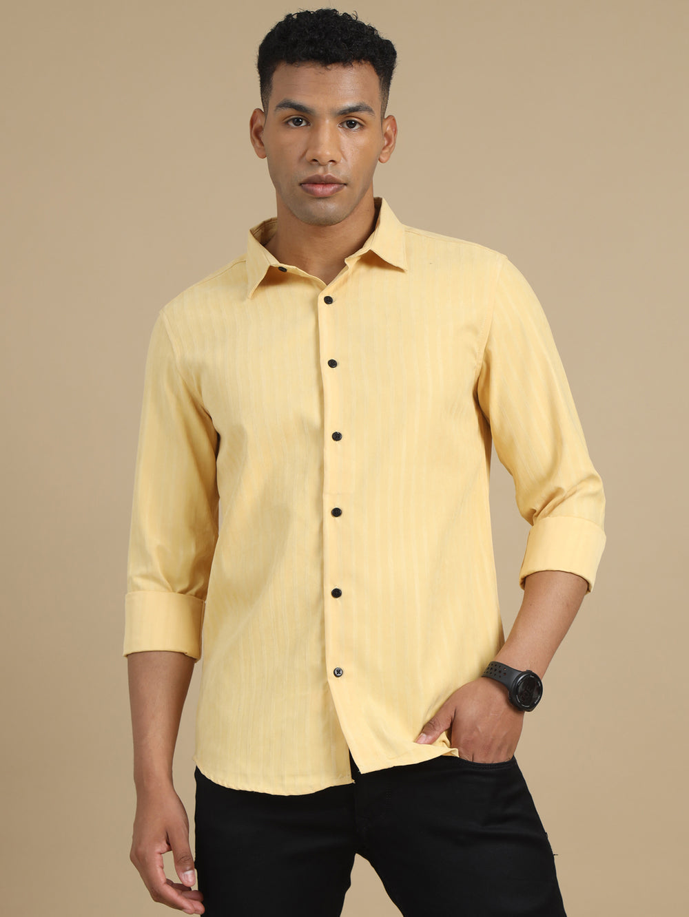 Spanish Yellow Solid Harring Bone Shirt Solid Shirt Bushirt   