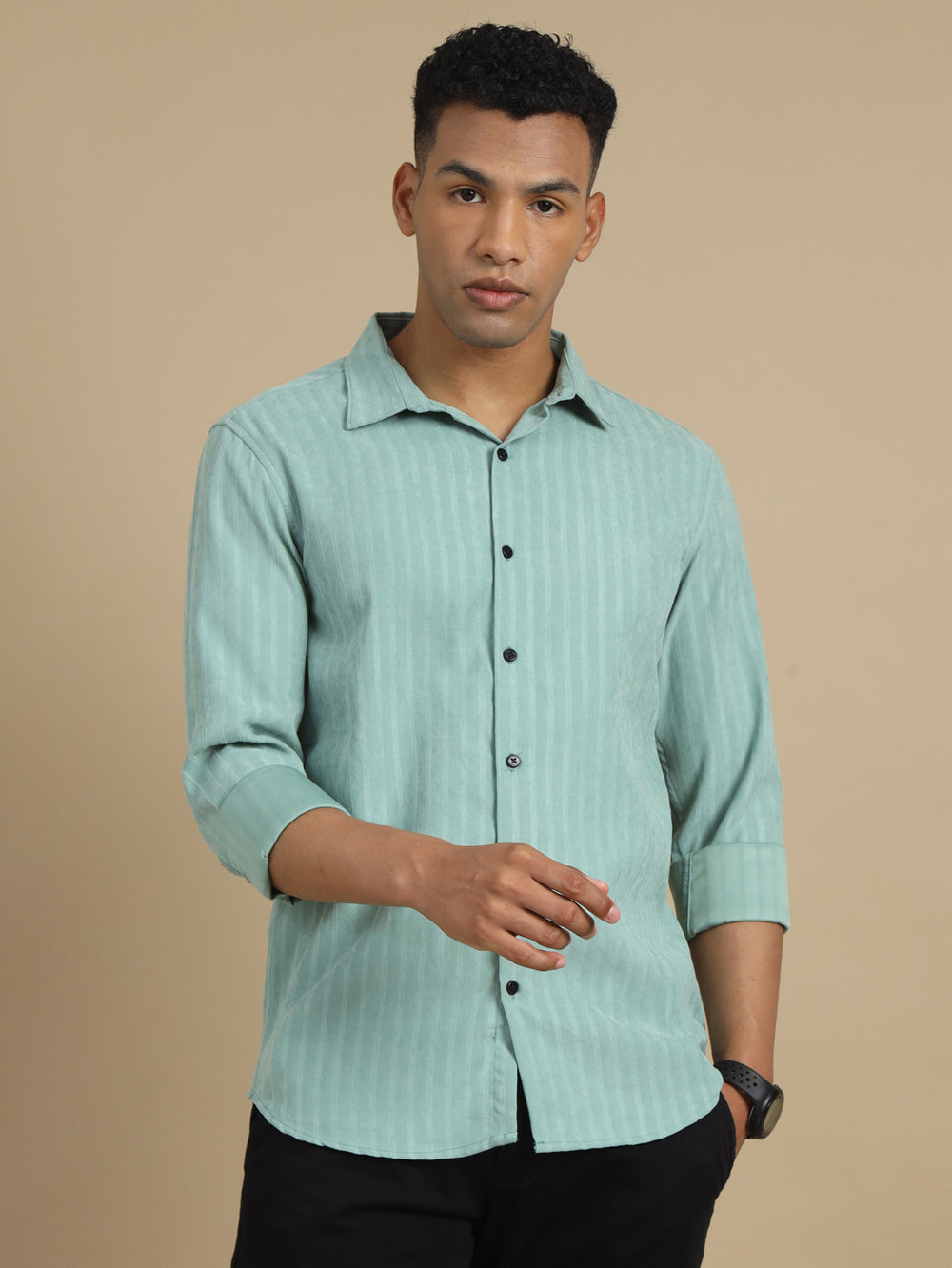 Laurel Green Solid Harring Bone Shirt Solid Shirt Bushirt   