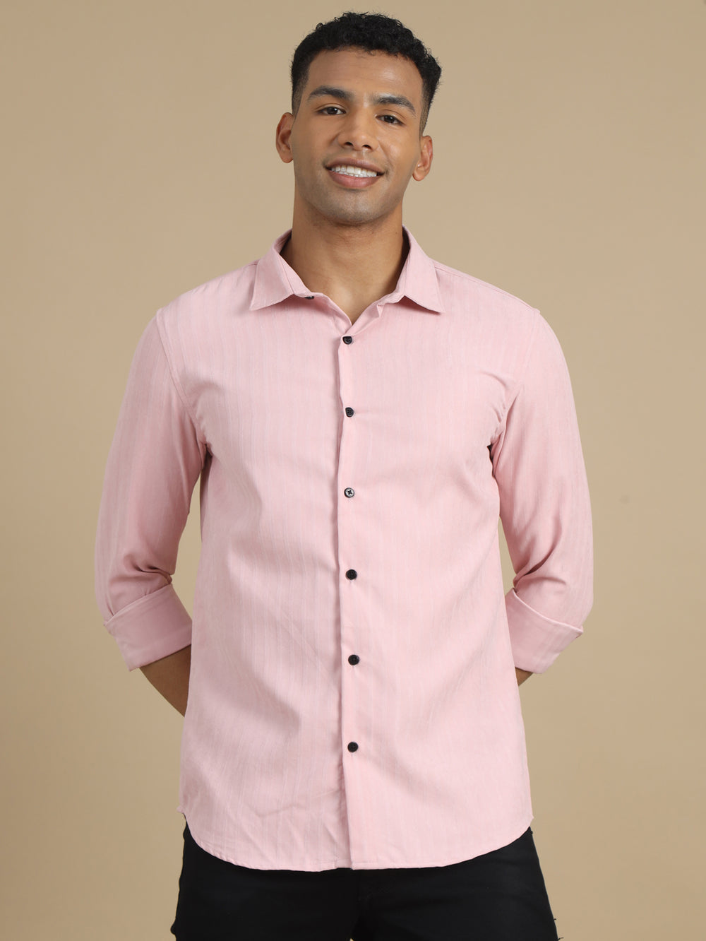 Pastel Pink Solid Harring Bone Shirt Solid Shirt Bushirt   