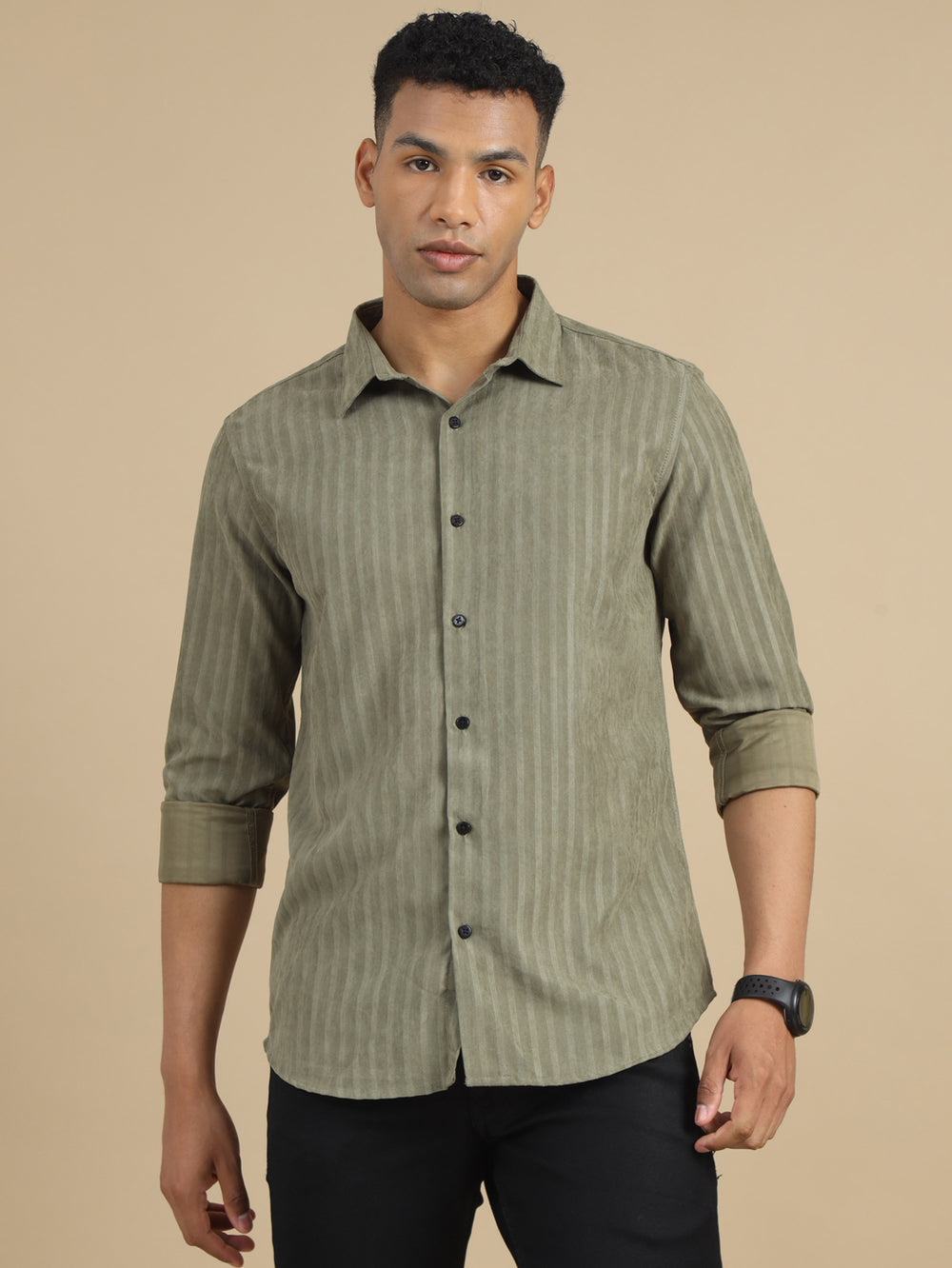 Moss Green Solid Harring Shirt Solid Shirt Bushirt   