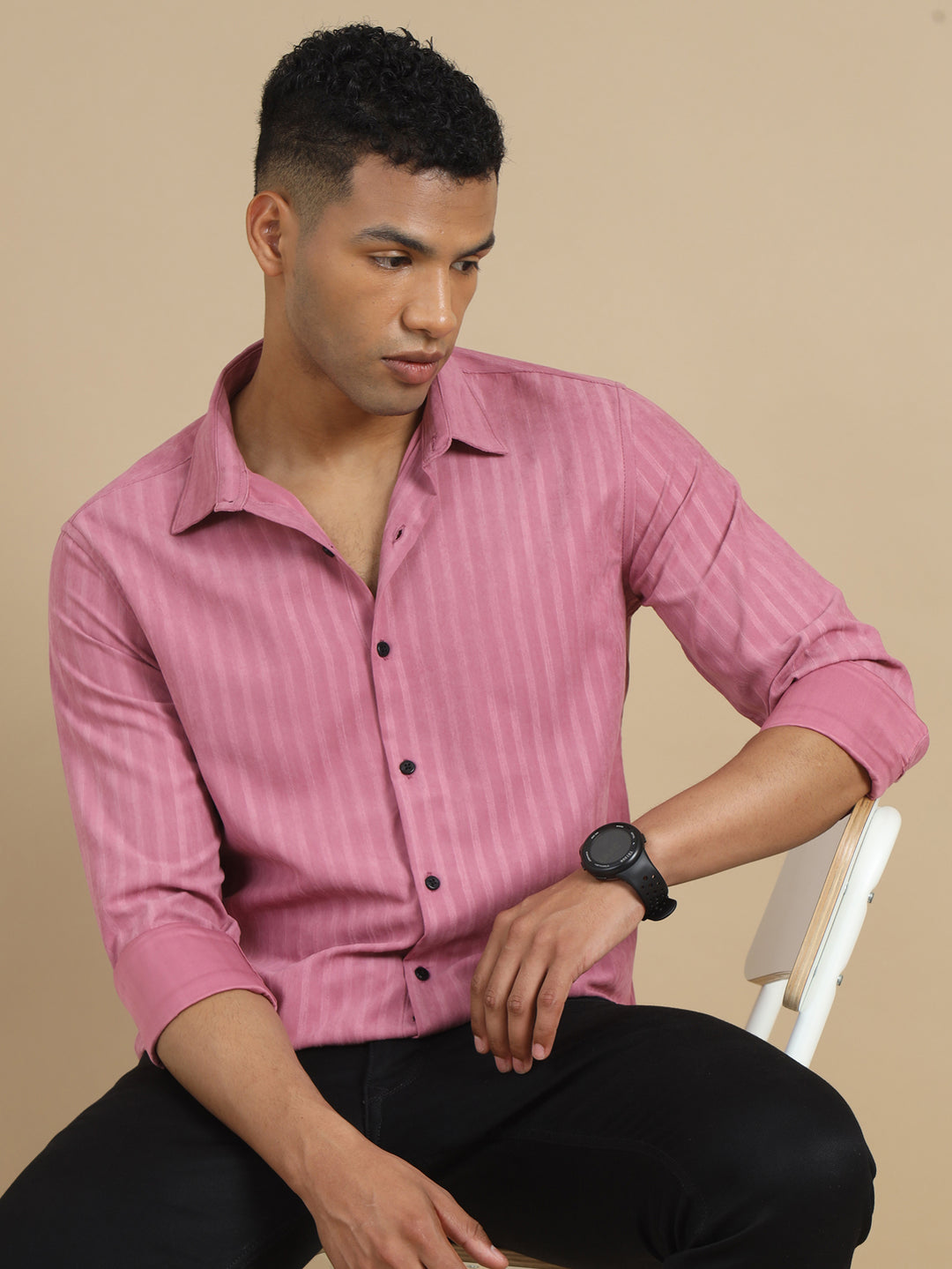 Cameo Pink Harring Bone Shirt Solid Shirt Bushirt   