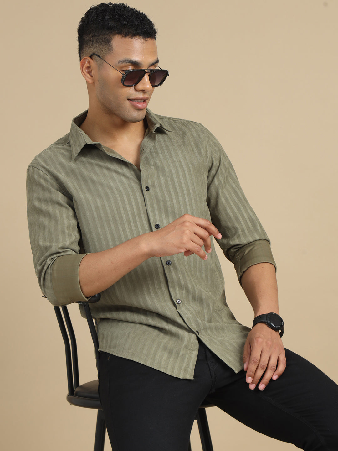 Moss Green Solid Harring Shirt Solid Shirt Bushirt   