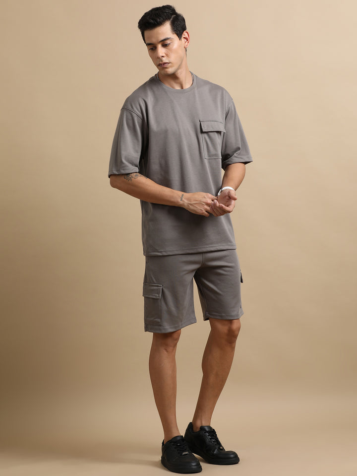 Utility Oversize Warm Grey Co-Ords Set Oversize Co-ords Bushirt   