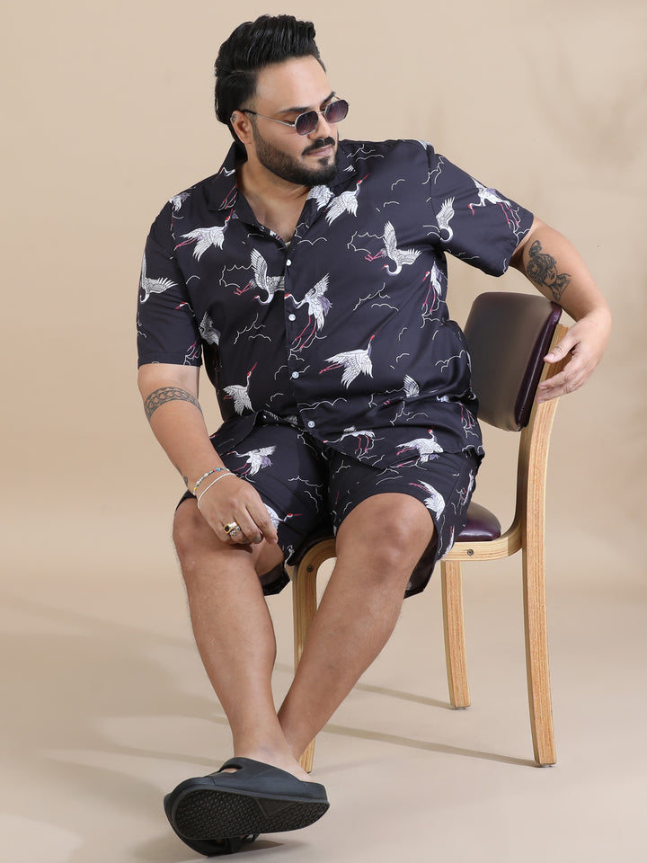 Flamingo Black Plus Size Co-Ords Plus Size Co-Ords Bushirt