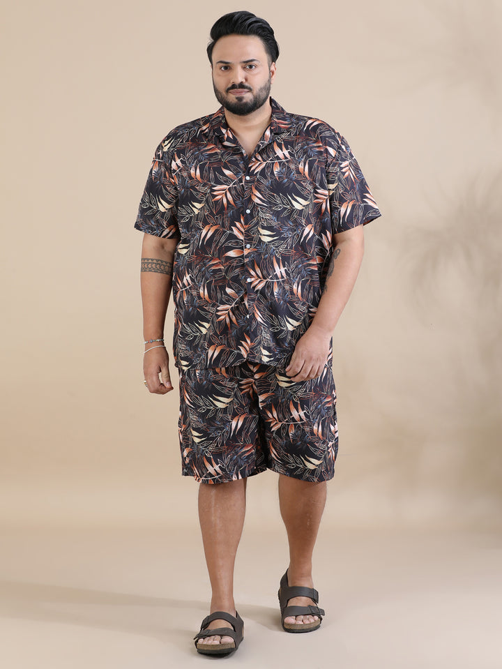 Tropical Brown Plus Size Co-Ords Plus Size Co-Ords Bushirt