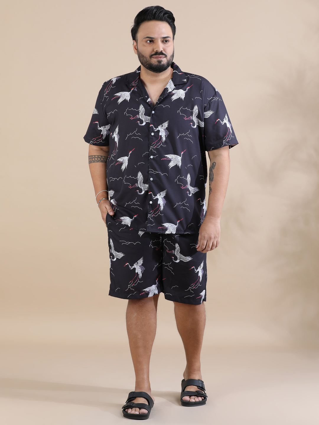 Flamingo Black Plus Size Co-Ords Plus Size Co-Ords Bushirt