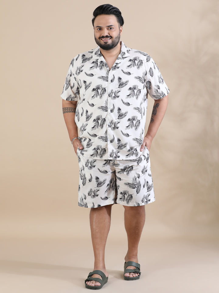 Holiday Coconut Tree Ivory Co-Ords Plus Size Co-Ords Bushirt