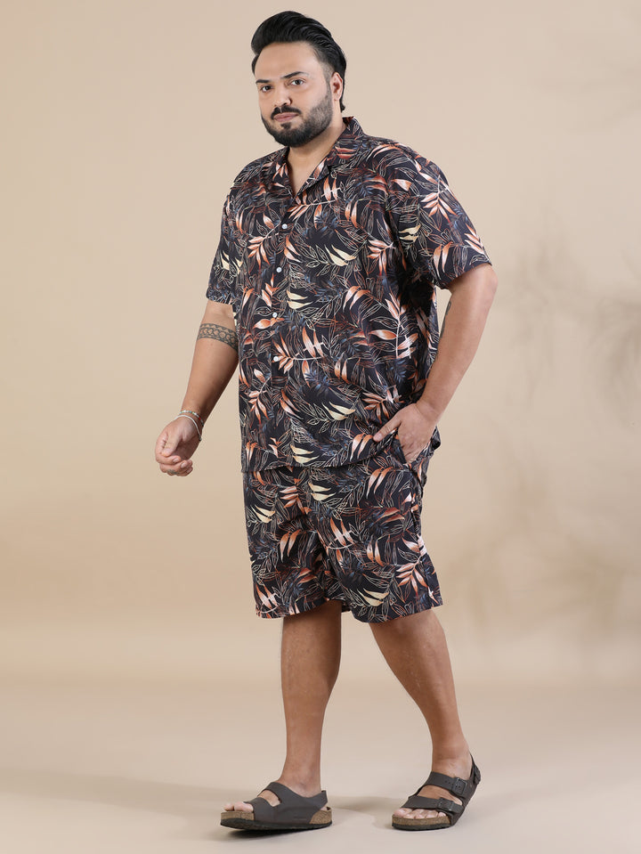 Tropical Brown Plus Size Co-Ords Plus Size Co-Ords Bushirt