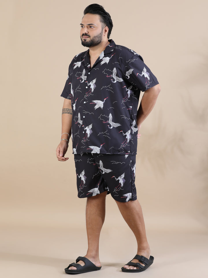 Flamingo Black Plus Size Co-Ords Plus Size Co-Ords Bushirt